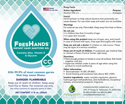 Hand Sanitizer Gel - Alcohol 70% 11 oz - FresHands Sanitizer Ethyl Alcohol 70 Gel   FDA   11 oz   SM
